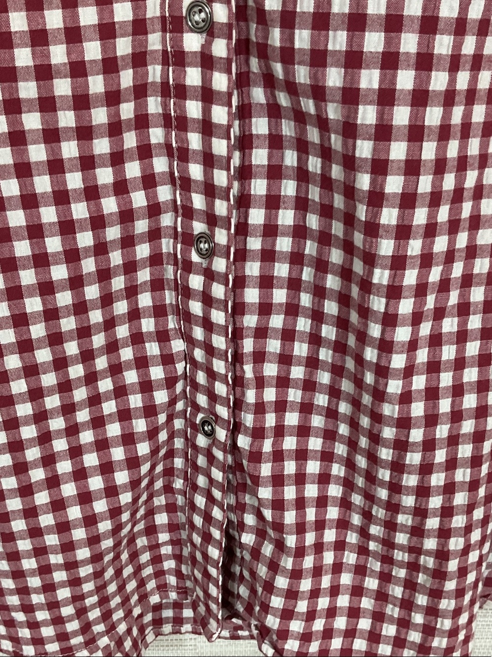 Kut From The Kloth Burgundy and White Gingham Plaid Button-Up Shirt Large - Picture 5 of 11